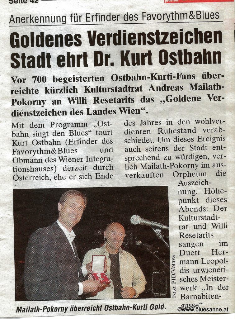 Goldenes Verdienstzeichen des Landes Wien 2003 Willi Resetarits