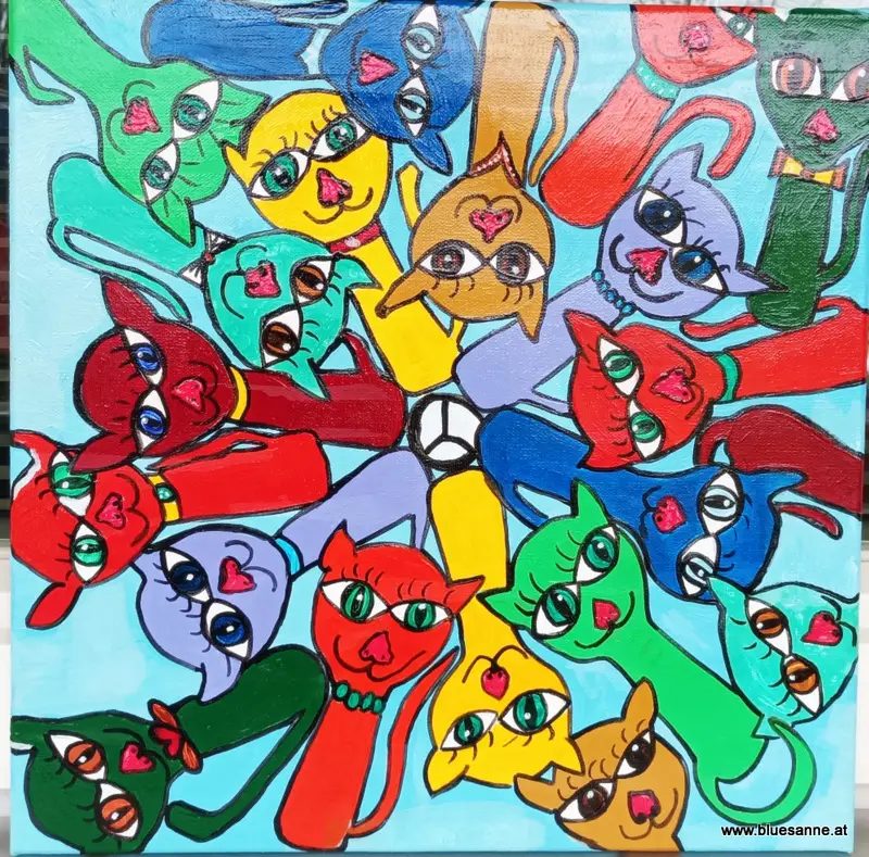 Please Peace Cats 31.12.24-05.01.2025 40 x 40 cm Acryl + Lack auf Leinwand
