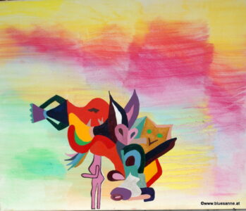 After the hairdresser 28.02.2007
60 x 50 cm
Acryl + Autolack + Pastellkreide auf Leinwand