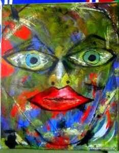 Bi-Face
11.04.2011
50 x 40 cm
Acryl + Lippenstift + Kajal auf Leinwand