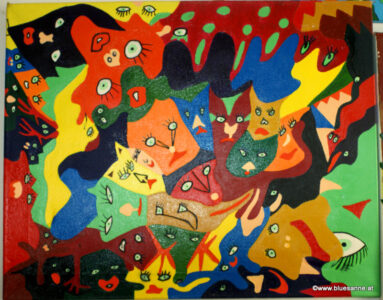 Bunte Katzen 13.02.2010 50 x 40 cm Acryl + Gouache auf Leinwand
