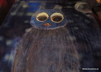 Vogel der Nacht 28.10. - 06.11.2014 46 x 38 cm Eitempera + Acryl + Marker auf Leinwand