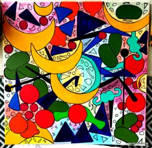 Colorful Particles 26.11. - 01.12.2022 58 x 58 cm Acryl + Marker auf Leinwand