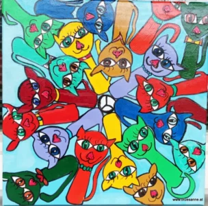 Please Peace Cats 31.12.24-05.01.2025 40 x 40 cm Acryl + Lack auf Leinwand