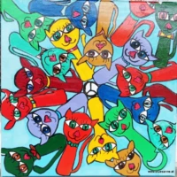 Please Peace Cats 31.12.24-05.01.2025 40 x 40 cm Acryl + Lack auf Leinwand