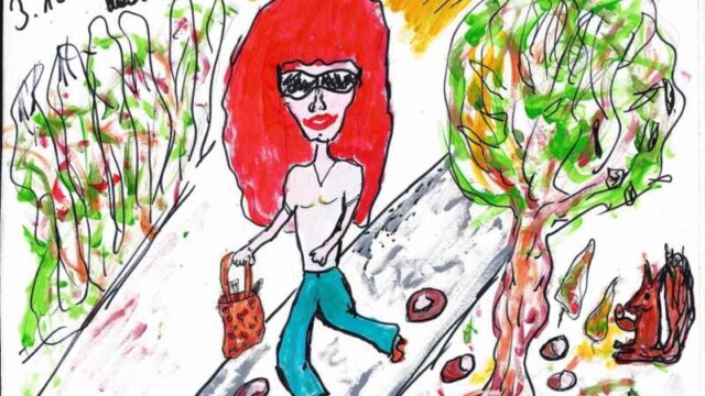 An einem ruhigen Oktobertag mit kurzärmeligen Leiberl und Sonnenbrille durch die Gärten zum Einkauf