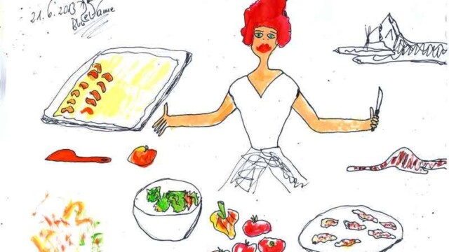 Marillenkuchen, Sommersalat mit selbstgebackenen Minihühnerschnitzel210613