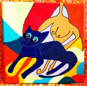 Frau mit Katze 04.09.2013 - 06.01.2015 20 x 20 cm Acryl auf Leinwand