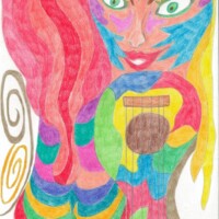 LadyGuitar 01.01. - 02.01.2002 29,4 x 21 cm Buntstifte auf Papier