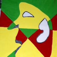 Mask 10.12.2001 56 x 42 cm Gouache + Plaka auf Papier