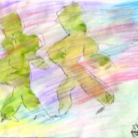 Shadows 03.01.2004 29,7 x 21 cm Wasserfarbe + Buntstift auf Papier