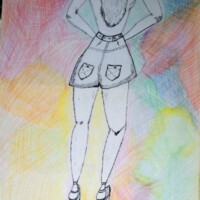 ShortGirl 00.00.2001 56 x 42 cm Buntstift + Tusche auf Papier