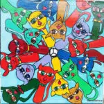 Please Peace Cats 31.12.24-05.01.2025 40 x 40 cm Acryl + Lack auf Leinwand