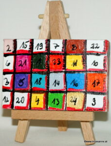 Adventkalender 01.11.2012 9 x 6 cm Acryl + Varnish auf Leinwand + Staffel