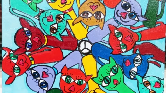 Please Peace Cats 31.12.24-05.01.2025 40 x 40 cm Acryl + Lack auf Leinwand