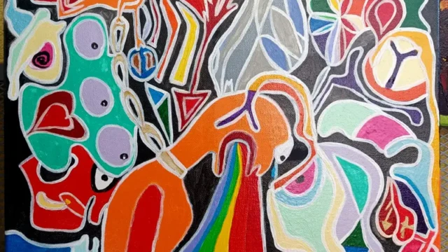 Spitting Rainbow 04.03.-12.03.2025 40x40 cm Acryl + Lack auf Leinwand